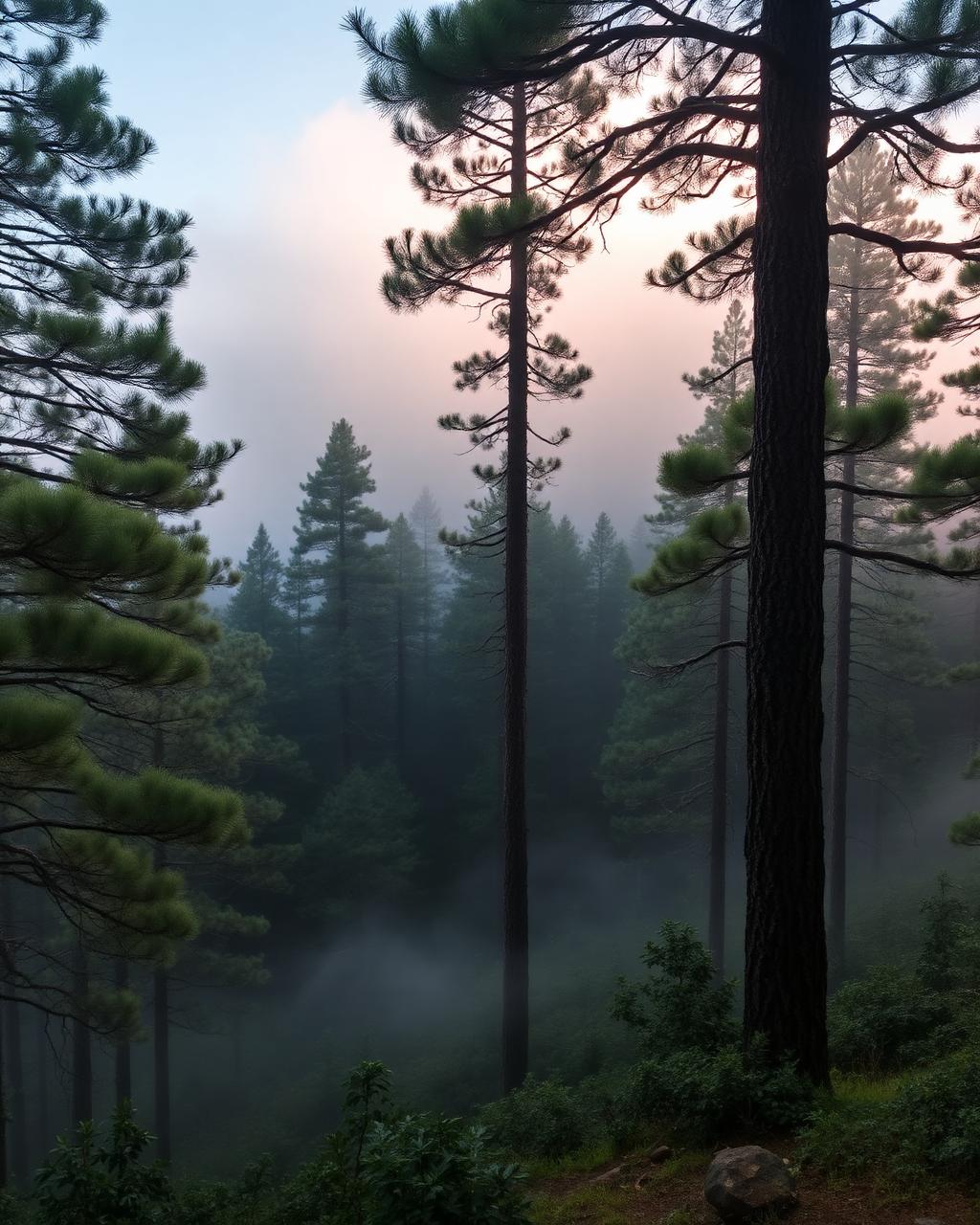 Araucárias em meio à neblina da Mantiqueira